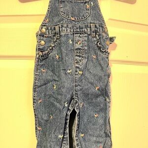 Denim Floral Embroidered Kids Overalls